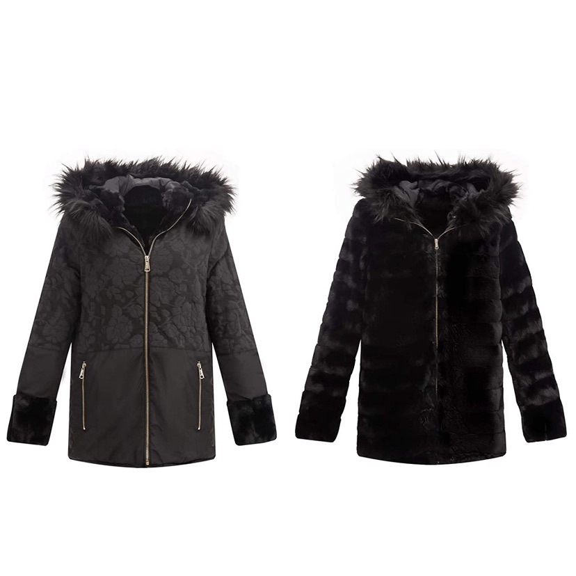 Double Sided Faux Fur Jacket Hooded-Fur Collar